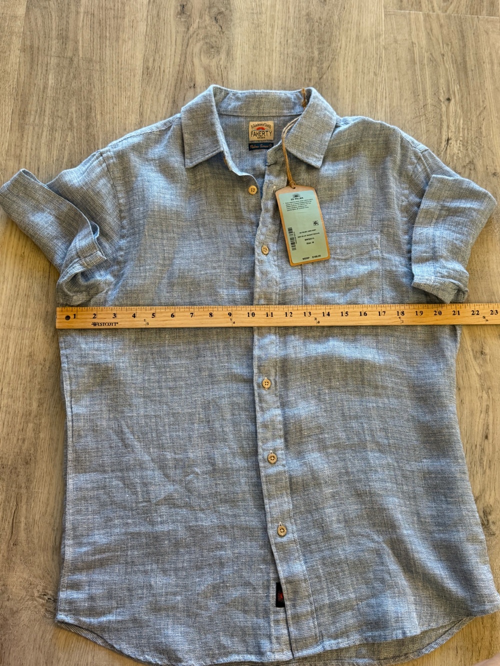 NWT Faherty Mens SS Palma Linen Short Sleeve Shirt Blue Basket Weave Size Medium - Picture 8 of 11